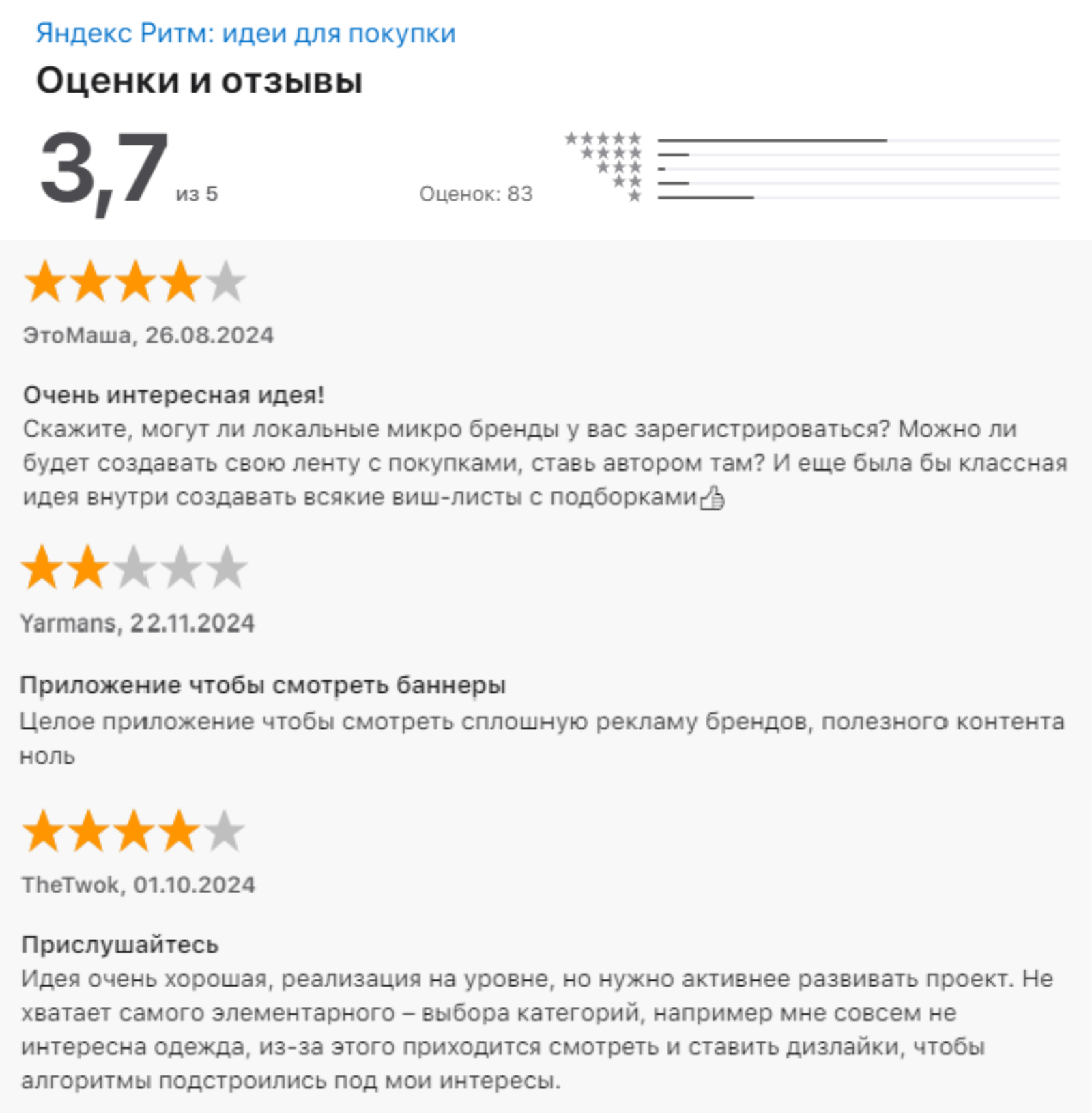 яндекс ритм отзывы
